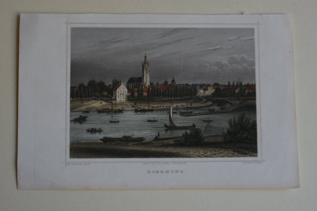 ROERMOND Originele Staalgravure handgekleurd Terwen E35, Antiek en Kunst, Gesigneerd, 1800 - 1899, Stadsgezicht, Gravure