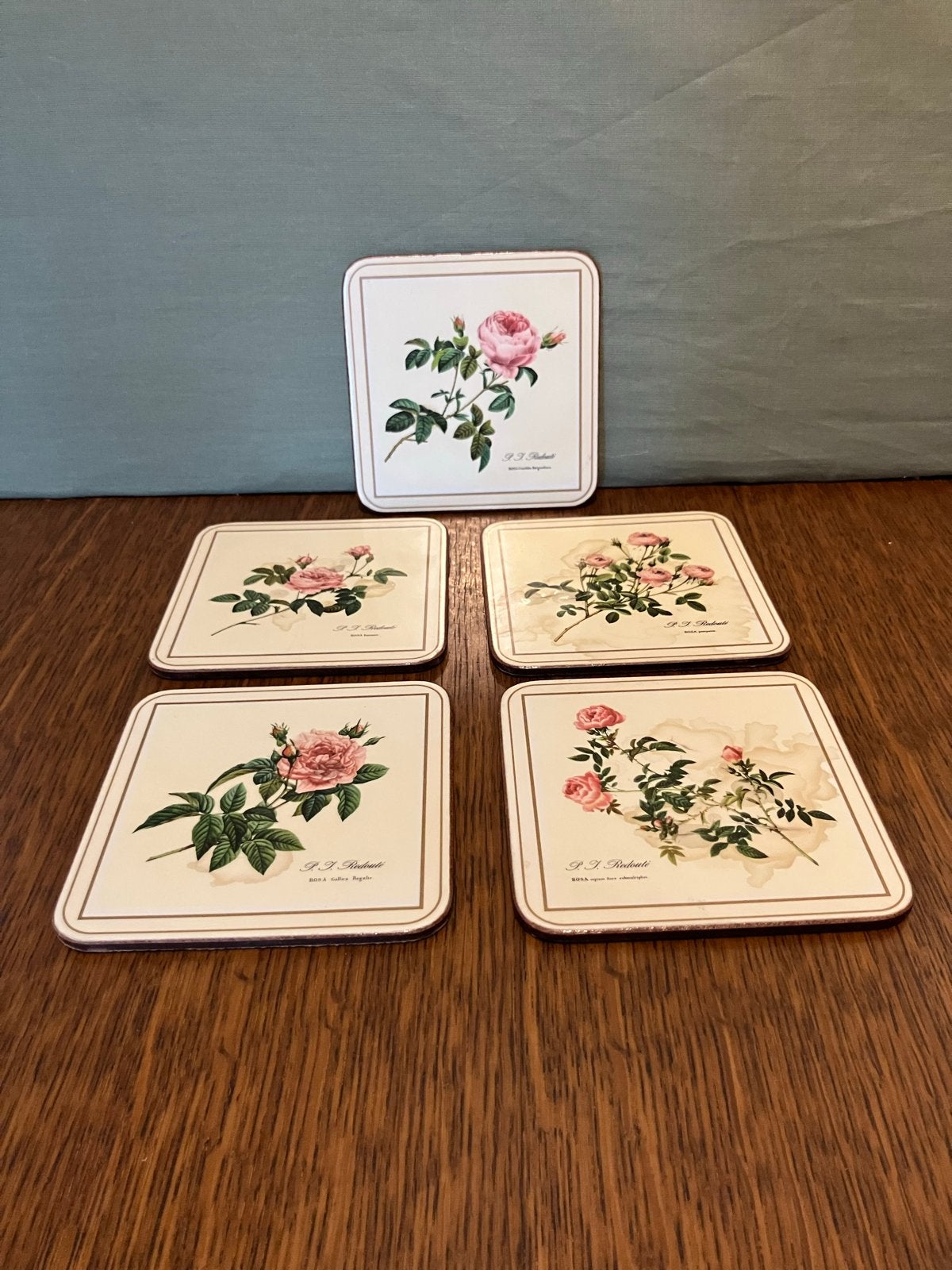 Leuke Vintage onderzetters met rozenprint - Set van 5, Vintage, Gebruikt, Meerkleurig, Overige materialen