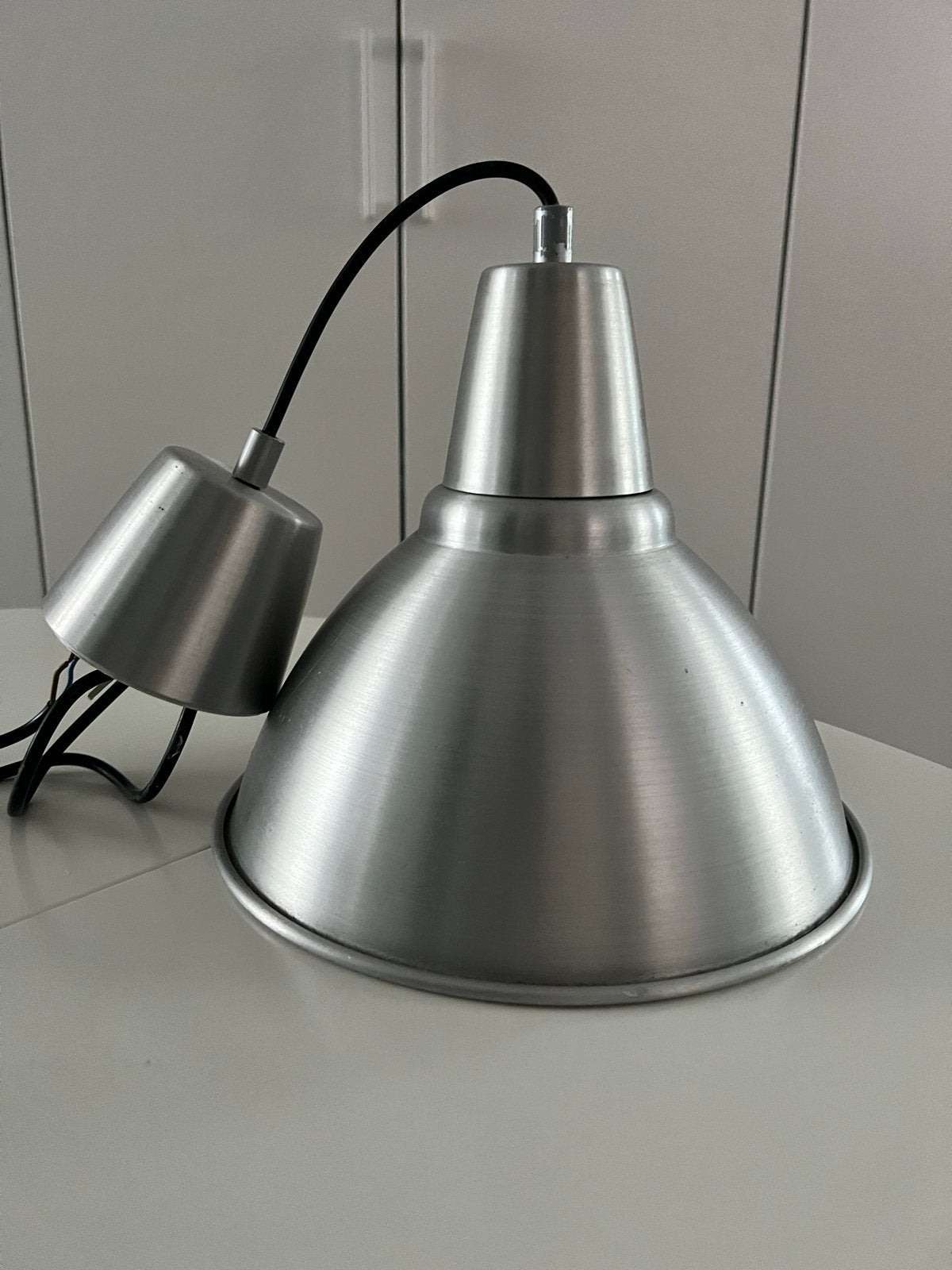 Industriële hanglamp - Aluminium look, Ophalen, Gebruikt, Metaal, E27 (groot)