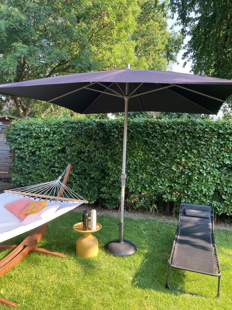 Platinum Living parasol zwart antraciet met voet, Ophalen, Zo goed als nieuw, 2 tot 3 meter, Parasolvoet