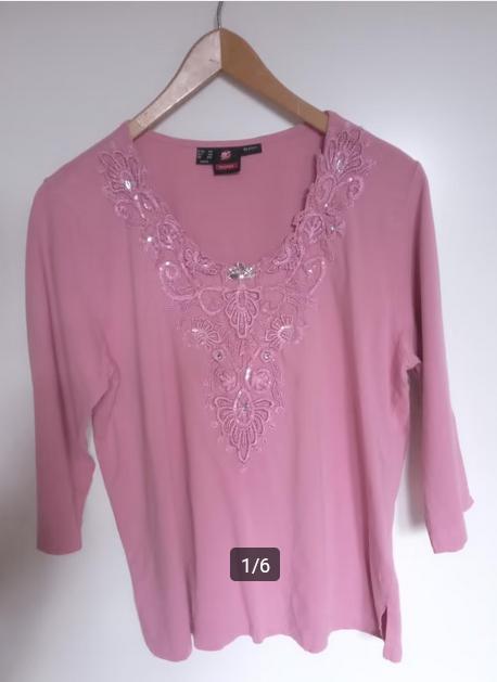 Me Fashion roze tricot blouse met borduur en glitters, mt 46, Oosterveldweg 15, 7274 DZ, MeFashion, Verzenden, Maat 42/44 (L)