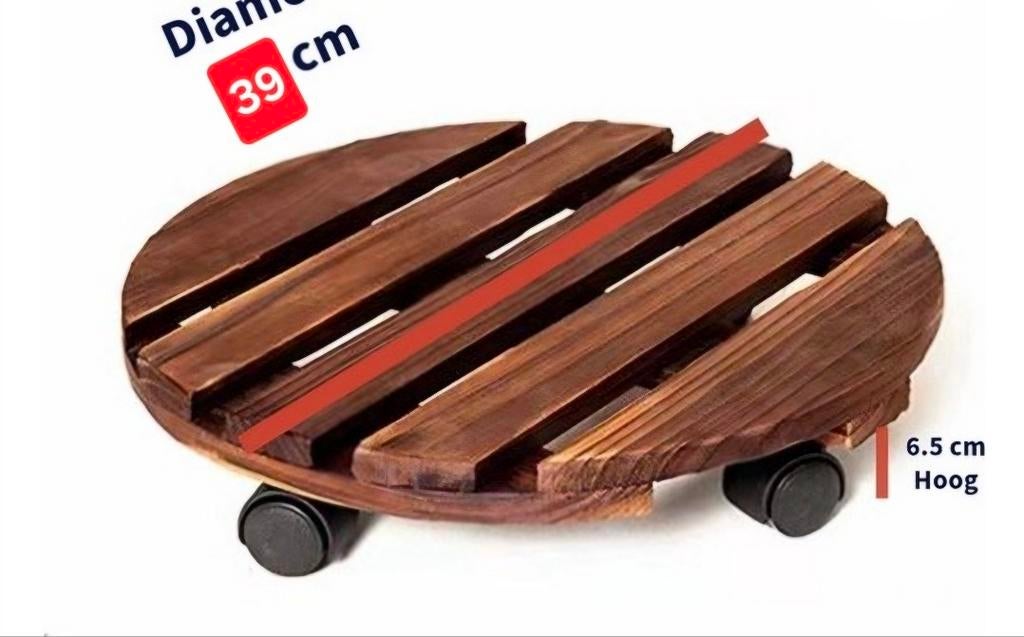 Plantentrolley rond hout voor grote kamerplanten 39 bij 39cm, Ophalen