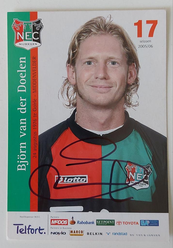 NEC Nijmegen spelerskaart Björn v.d. Doelen (gesigneerd), Verzenden, Zo goed als nieuw, Overige binnenlandse clubs, Spelerskaart