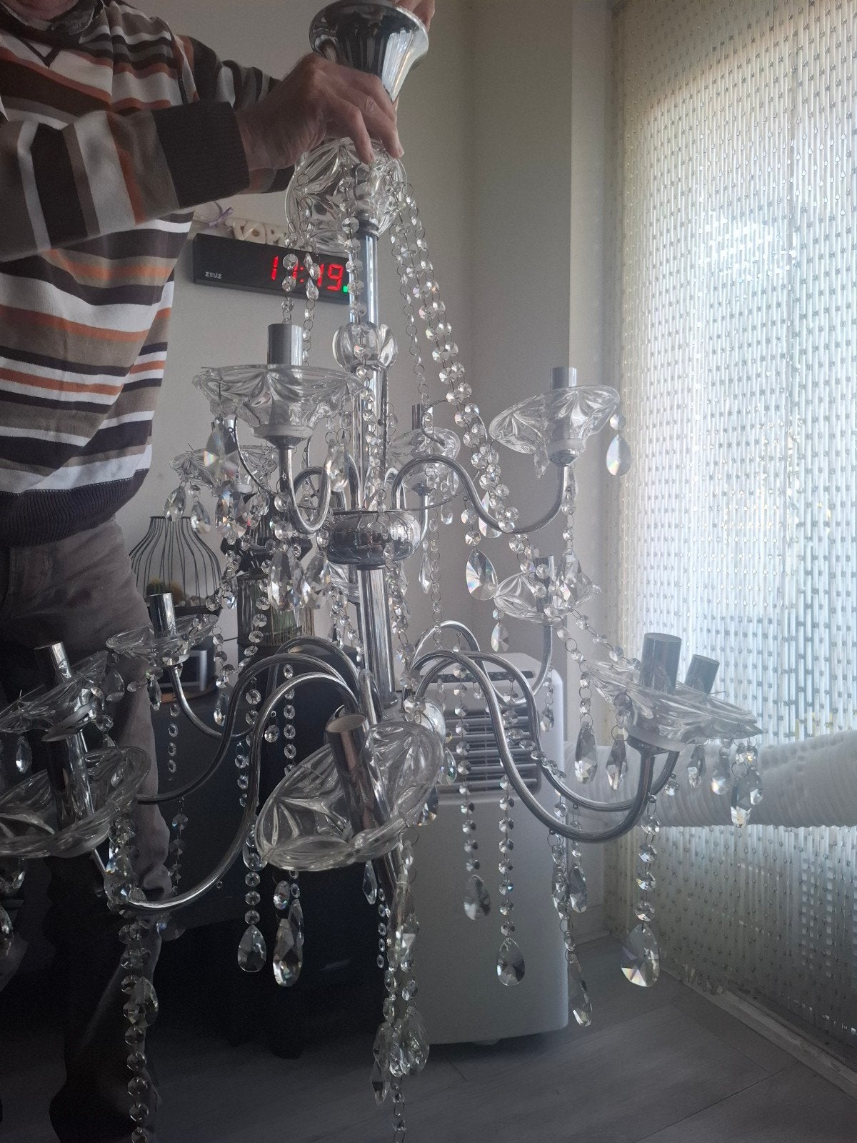 Luxe kristallen kroonluchter - Zo goed als nieuw, E14 (klein), Ophalen of Verzenden, Zo goed als nieuw, Glas