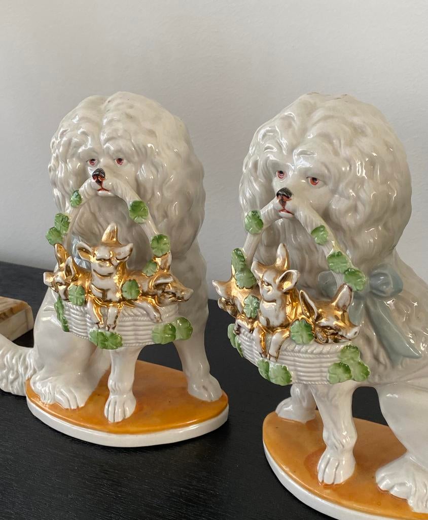 Antieke porseleinen grote schouw hondjes - 27 cm hoog, Ophalen of Verzenden