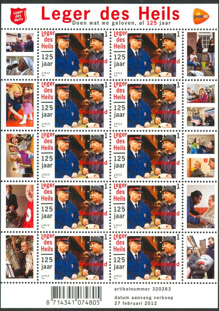 Ned. NVPH V2909 10 x Leger des Heils 125 jaar 2012, Postzegels en Munten, Ophalen of Verzenden, Na 1940, Postfris