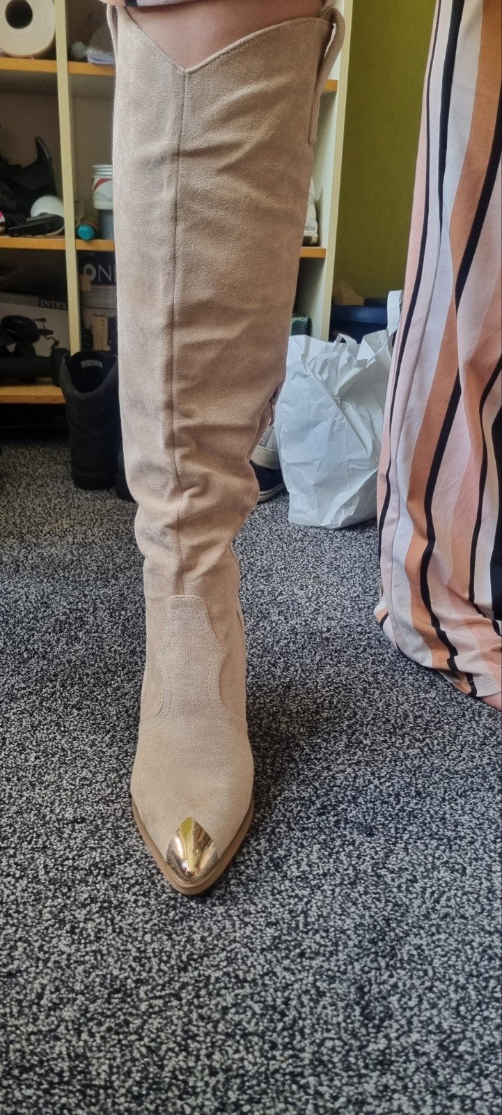 Cowboy laarzen maat 39 Dames, Hoge laarzen, Beige, Nieuw, Ophalen of Verzenden
