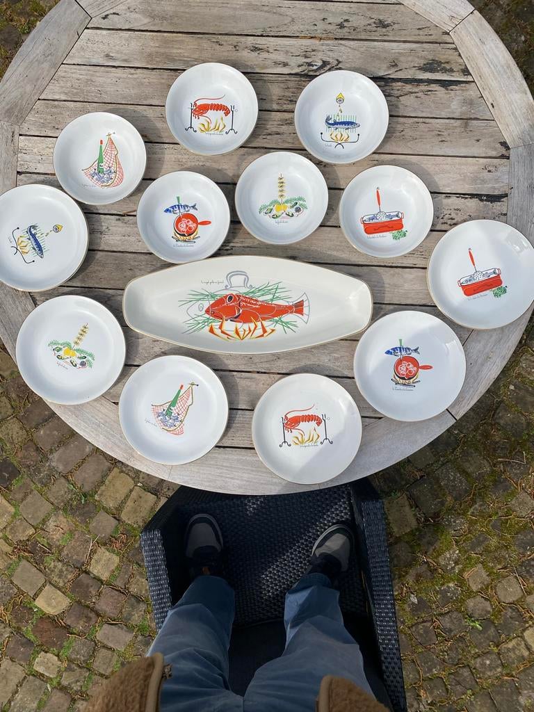 Mer et Rivière visborden en visschaal, Antiek en Kunst, Ophalen