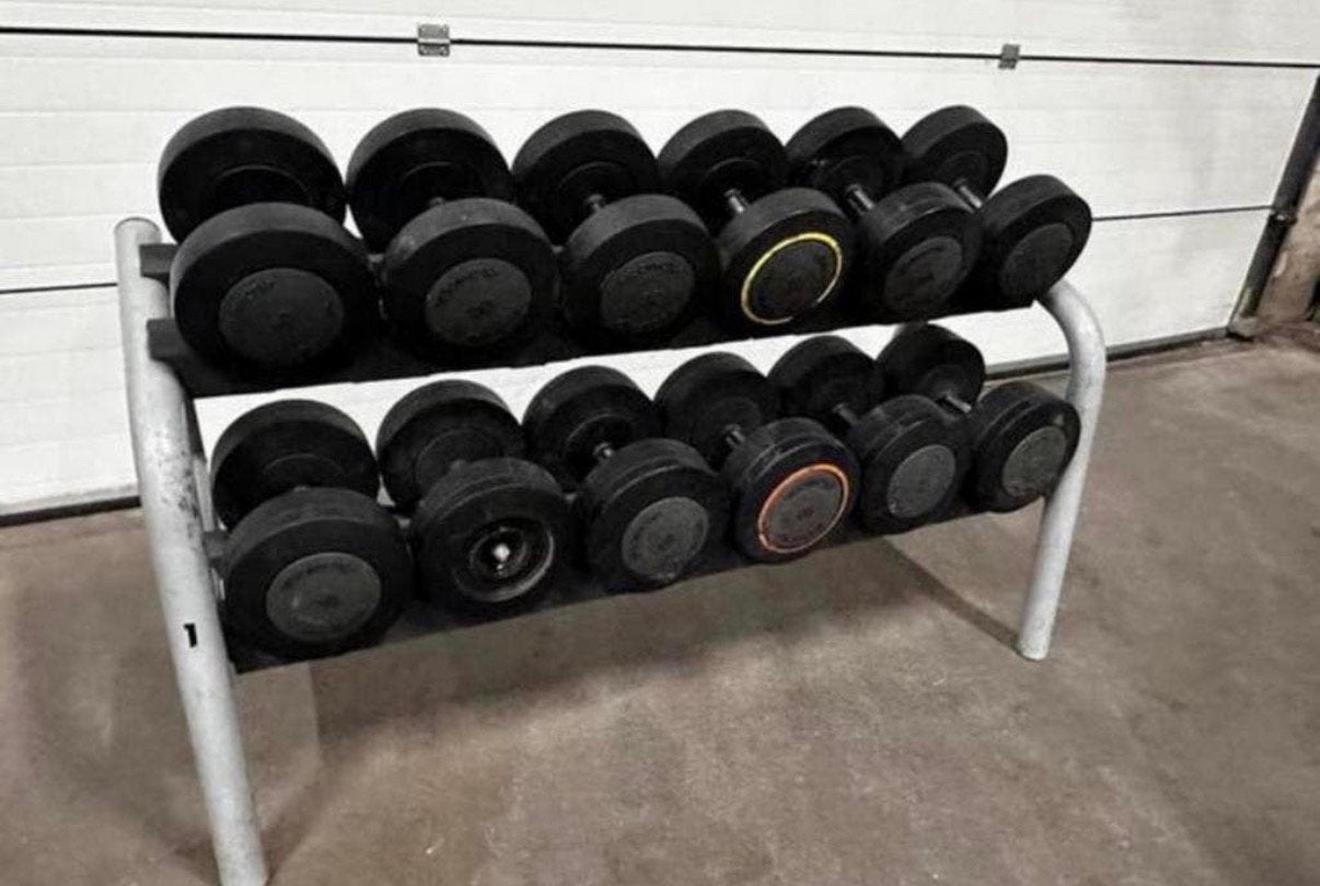 Technogym Dumbells 30kg t/m 42kg + Opbergrek, Ophalen, Gebruikt, Dumbbell