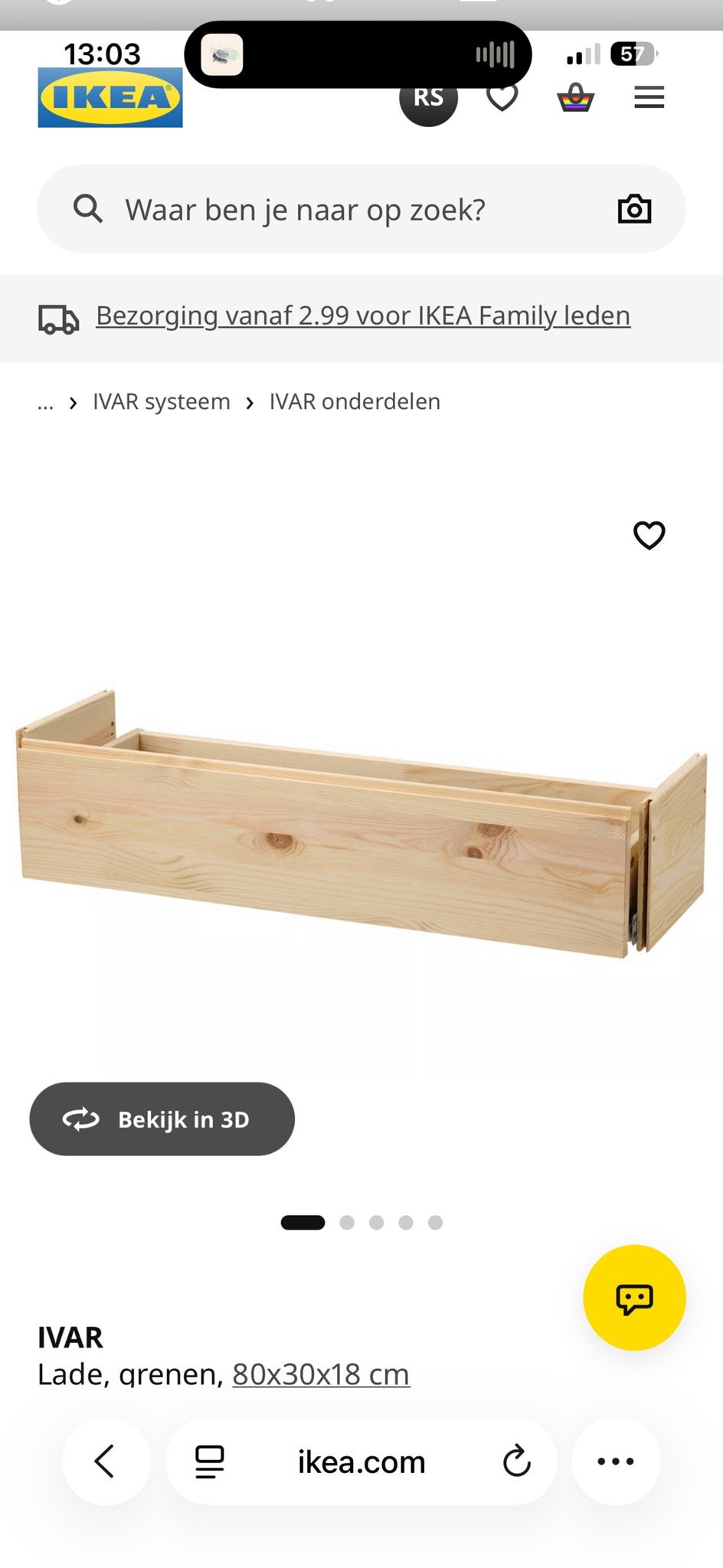 IKEA IVAR Lade, grenen, 80x30x18 cm, Ophalen, 1 of 2 laden, 50 tot 100 cm, Zo goed als nieuw