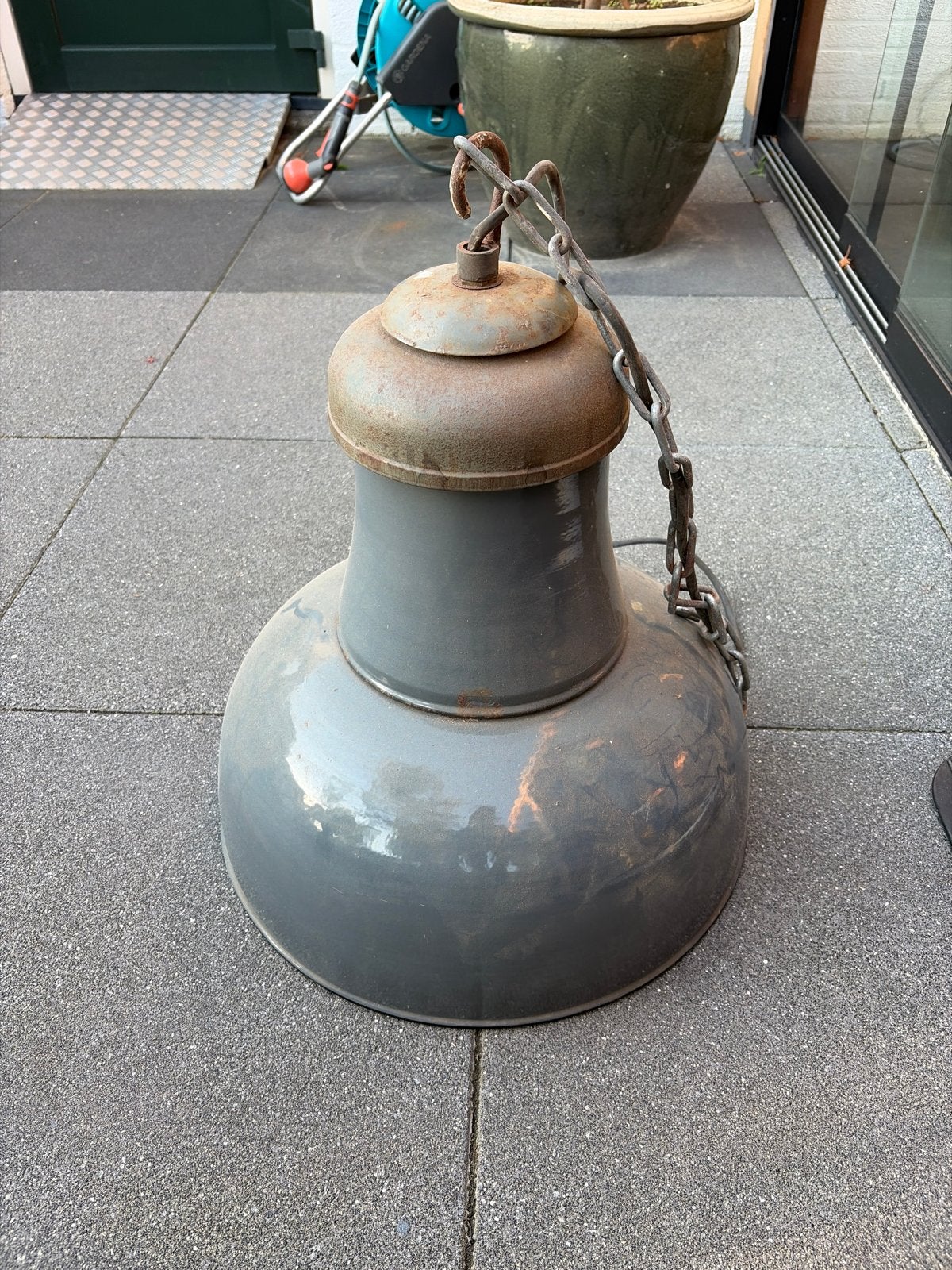 Industriële Emaille Hanglamp - Vintage Grijs IJzer, Ophalen