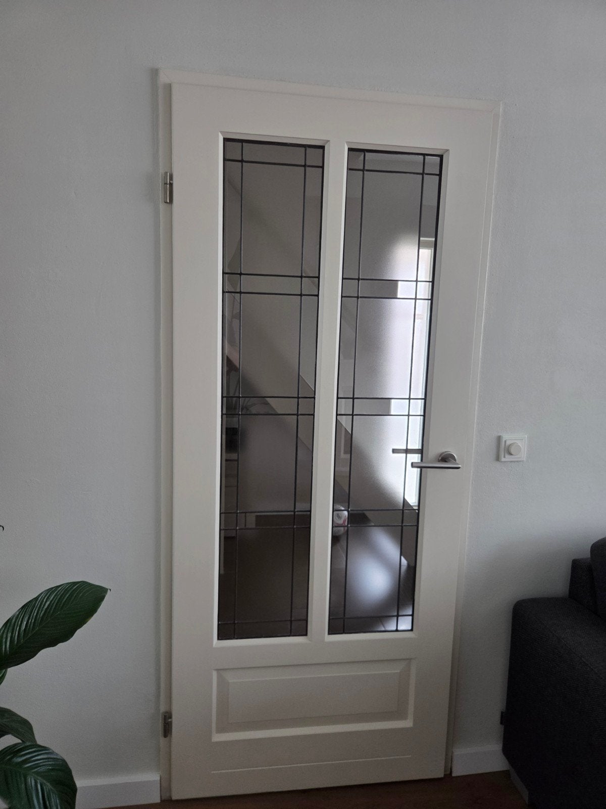 Moderne binnendeur met glas 83 x 201 cm opdek links, Doe-het-zelf en Verbouw, Ophalen, Gebruikt, 80 tot 100 cm, Binnendeur
