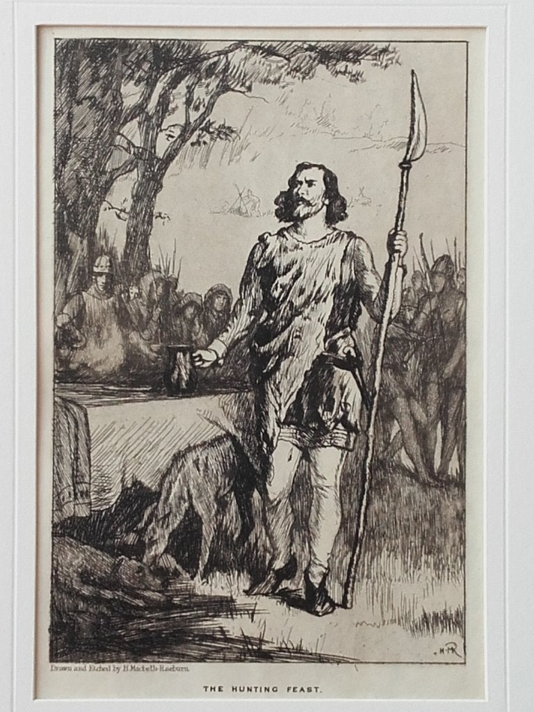 Het jachtfeest mooie originele antieke ets uit Engeland., Dagelijks leven, 1800 - 1899, Ets, Ophalen of Verzenden