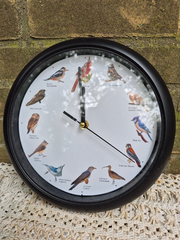 Wandklok met vogelgeluiden - Zwart, werkt op batterijen, Analoog, Ophalen of Verzenden, Overige merken, Wandklok