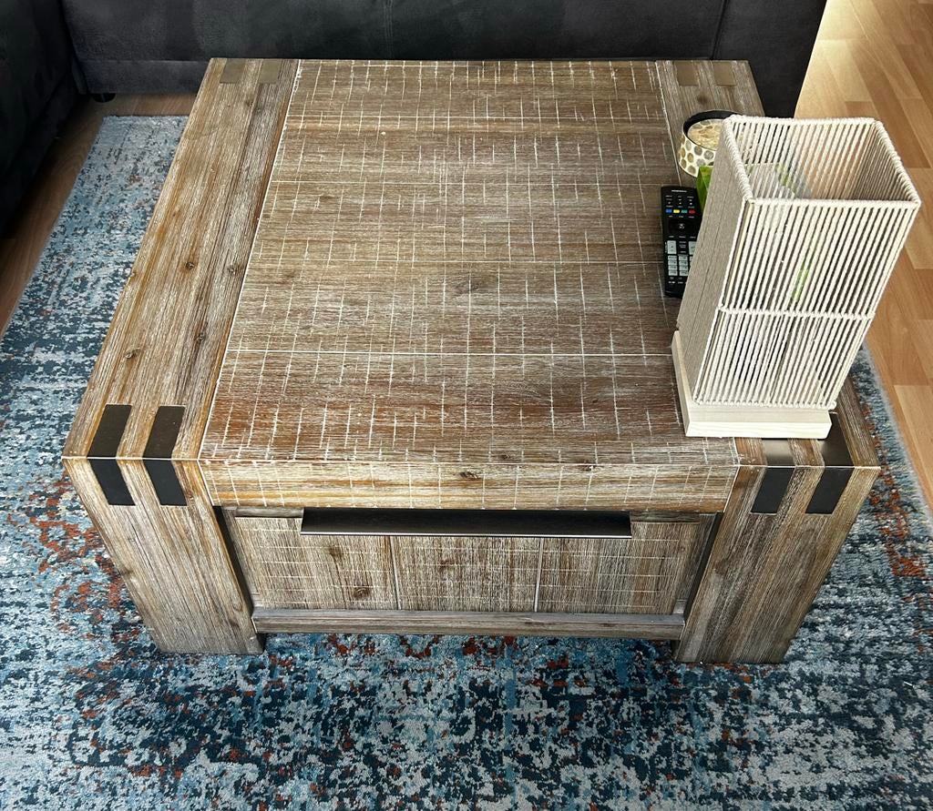 Robuuste salon tafel met 2 lades - 88x88 cm, Huis en Inrichting, Tafels | Salontafels, Ophalen, Vierkant, 50 tot 100 cm, Zo goed als nieuw