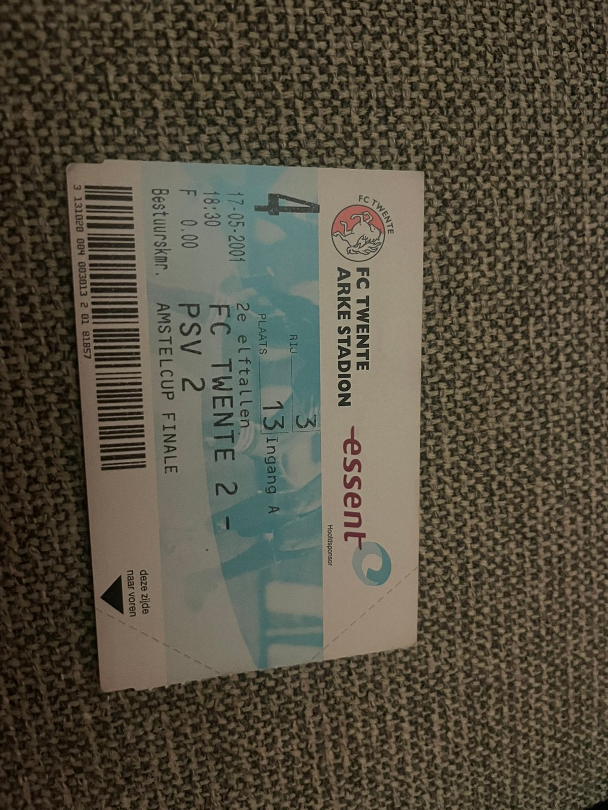 TICKET FC TWENTE 2-PSV2 AMSTEL CUP FINALE 2001, Ophalen of Verzenden, Zo goed als nieuw, F.C. Twente, Overige typen