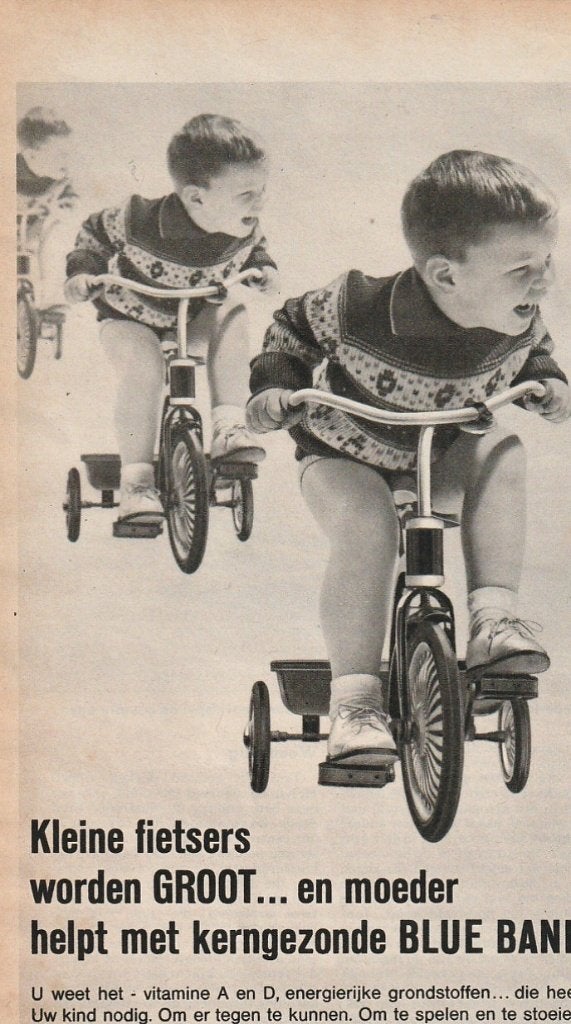 retro reclame 1964 Blue Band margarine jongetje driewieler, Verzamelen, Retro, Verzenden, Overige typen