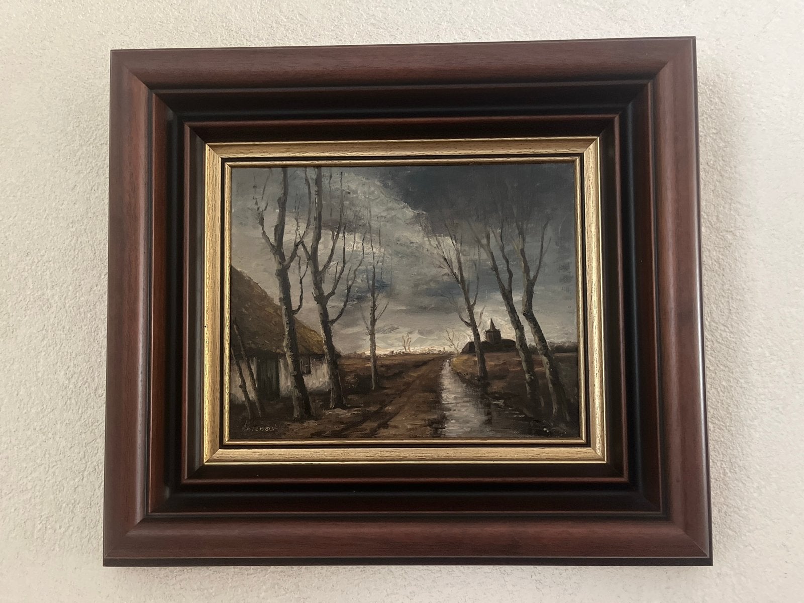 Schilderij van A. Siebers - Hollands landschap met kerk, Ophalen, Doek, Realistisch, Gesigneerd