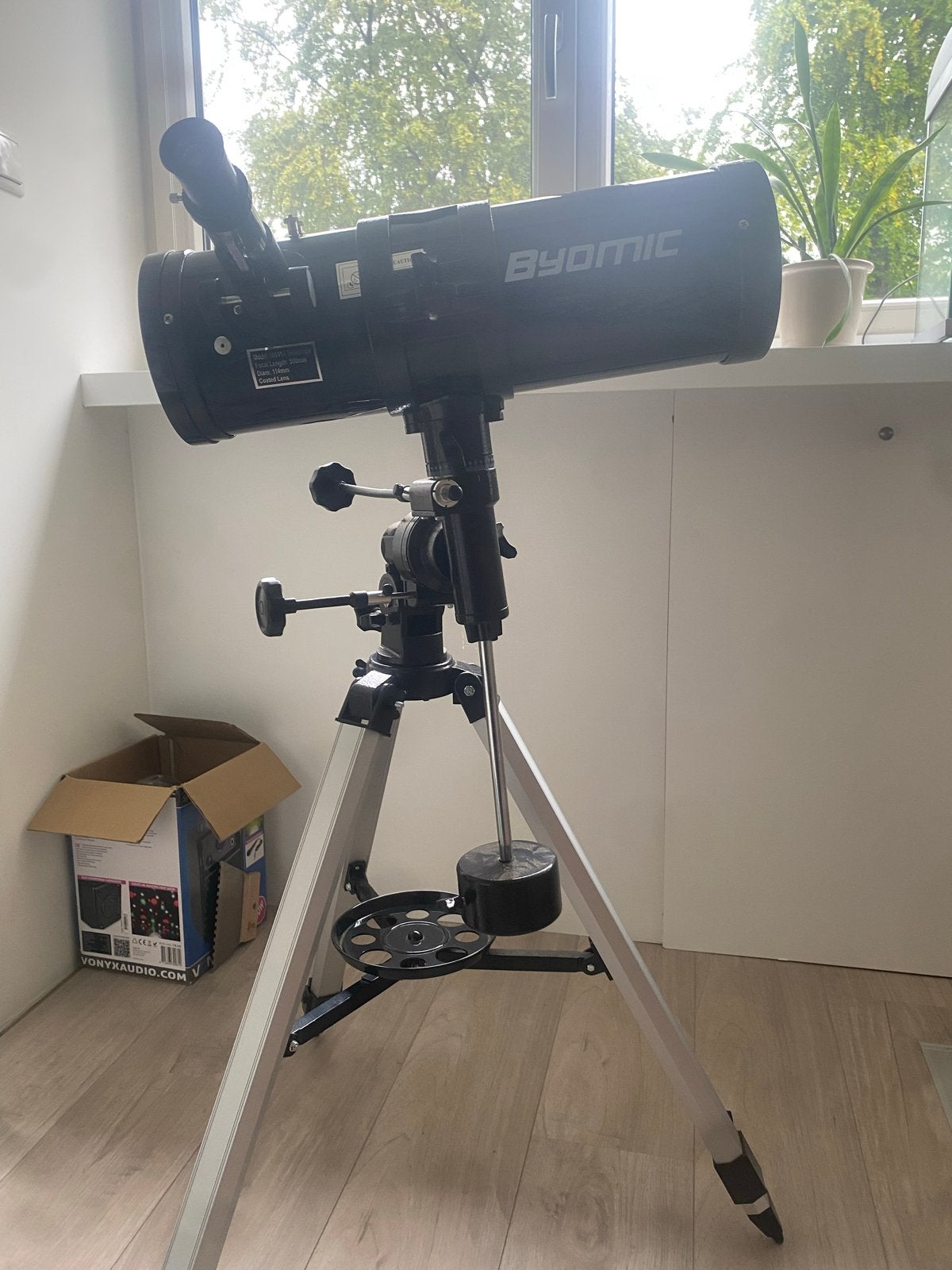 Byomic Spiegeltelescoop P 114/500 EQ-SKY met accessoires, Ophalen, Gebruikt, 80 tot 200 mm, Met statief