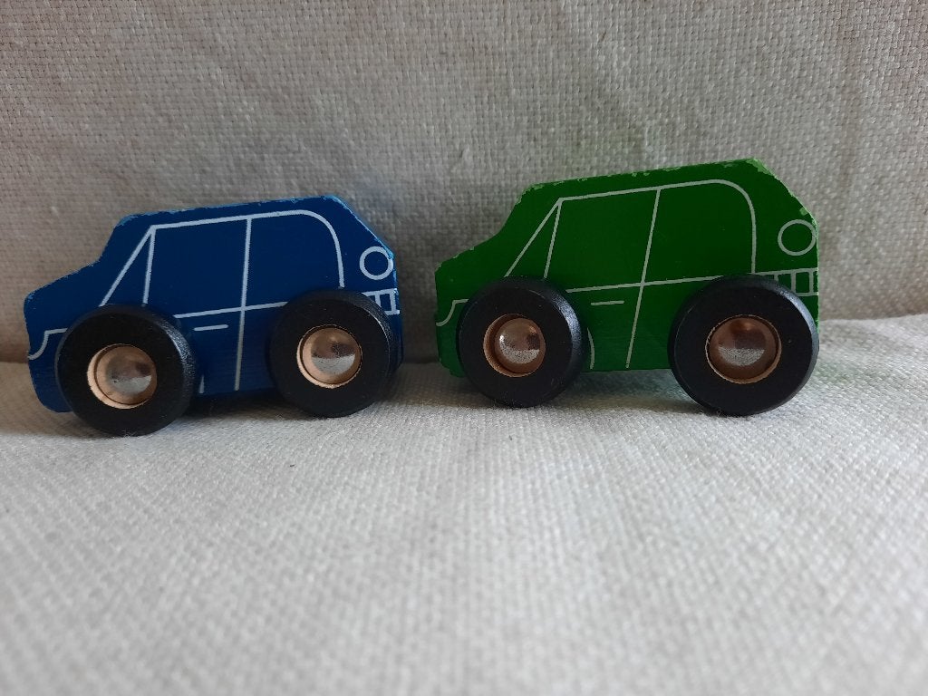 Woody houten autootjes - 2 stuks - auto -, Ophalen of Verzenden, Gebruikt