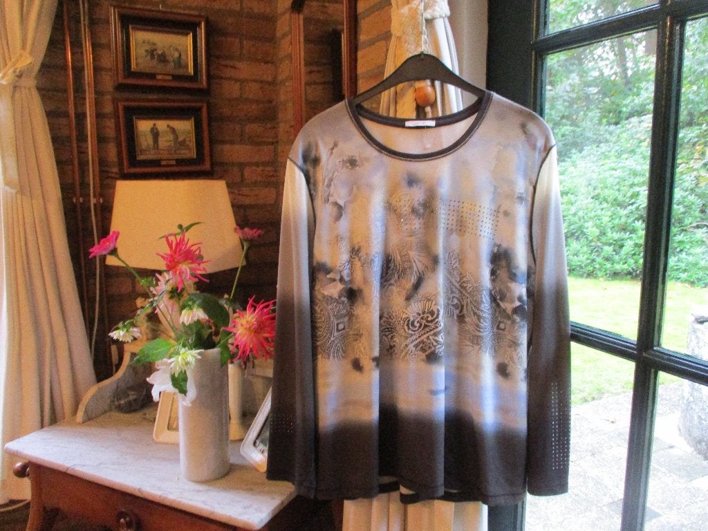 mj/LUCIA/top/lange mouw/maat 48/GRIJS TINTEN met bling bling, Verzenden, Shirt of Top, Zo goed als nieuw, LUCIA