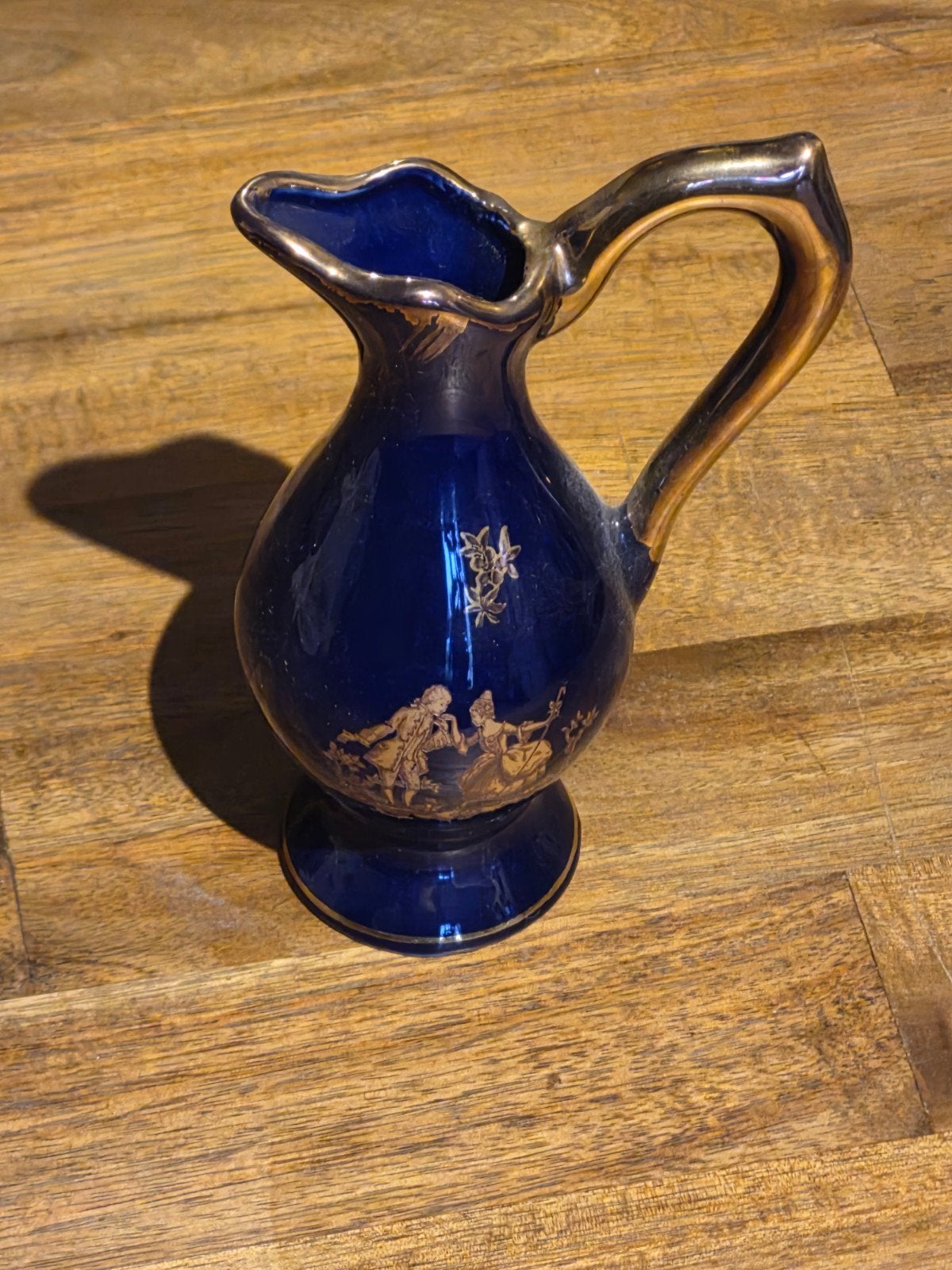 Antieke kobaltblauwe kan met gouden decoratie, Ophalen of Verzenden