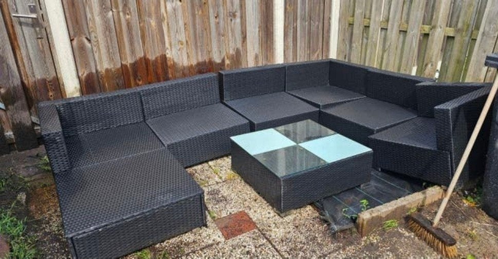 Zwarte Wicker Loungeset met Glazen Tafel, Tuin en Terras, Tuinsets en Loungesets, Ophalen, Wicker