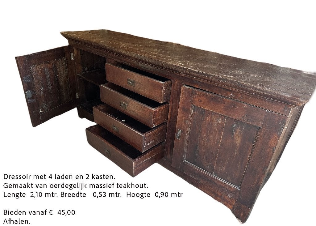 Dressoir/massief teak, Ophalen, Gebruikt, Met deur(en), Teakhout