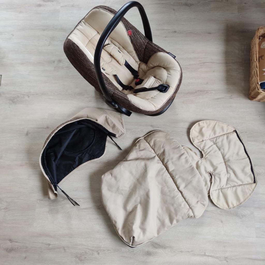 Maxi cosi bébécar beige en bruin met twee extra’s, Ophalen of Verzenden, 0 t/m 13 kg, Slaapstand, Maxi-Cosi