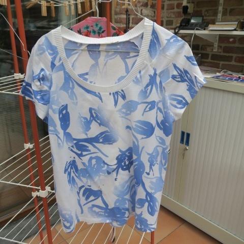 T-shirt wit blauw print Gigue mt 38, Blauw, Ophalen of Verzenden, Zo goed als nieuw, Korte mouw