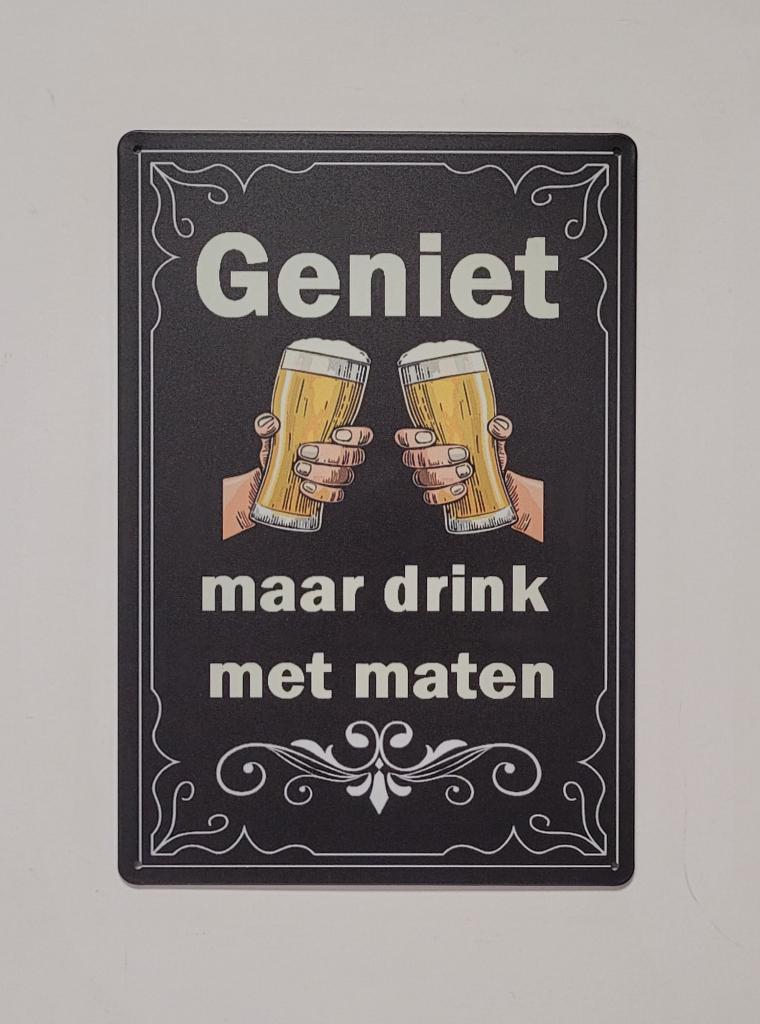 Geniet maar drink met maten reclamebord van metaal wanddeco, Info@deconoord.nl, Deco Noord, Nieuw, Ophalen of Verzenden