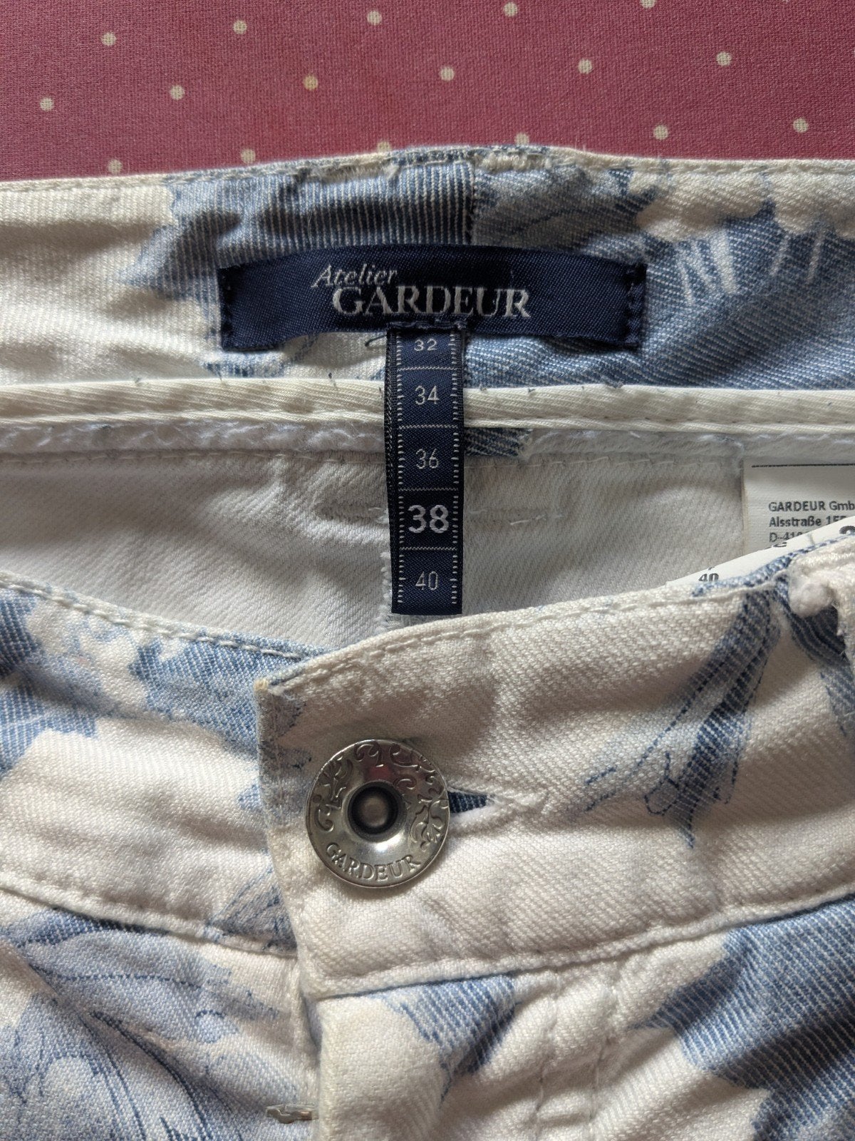 Atelier Gardeur spijkerbroek met bloemenprint 38, Maat 38/40 (M), Blauw, Ophalen of Verzenden, Lang