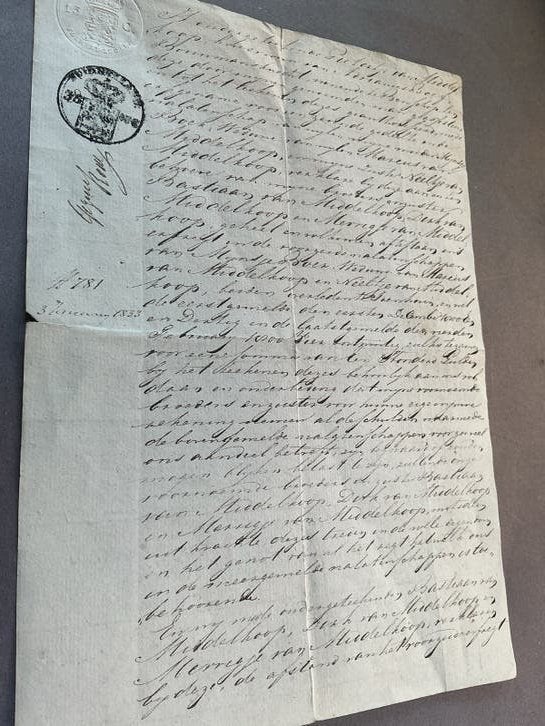 BENSCHOP MIDDELKOOP Oud document met STEMPEL 1833 -, Verzenden