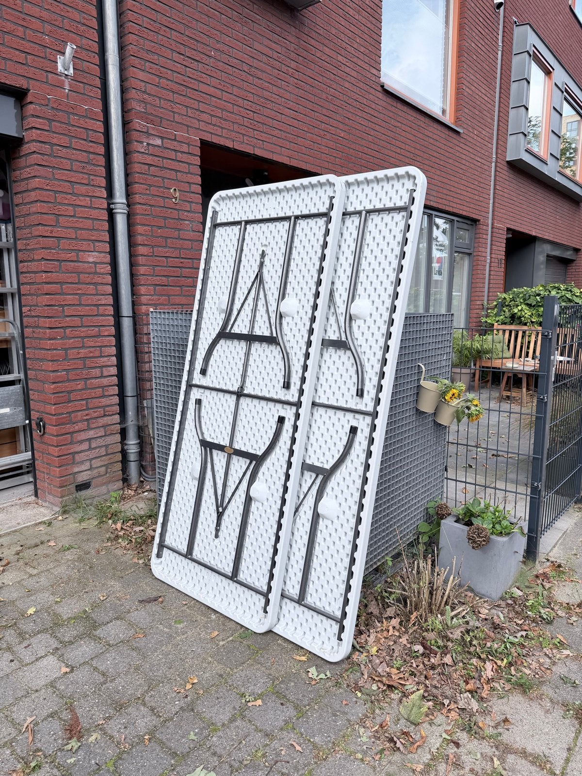 2x Opvouwbare Partytent Tafels - Handig en Compact, Tuin en Terras, Ophalen, Gebruikt, Rechthoekig, Kunststof