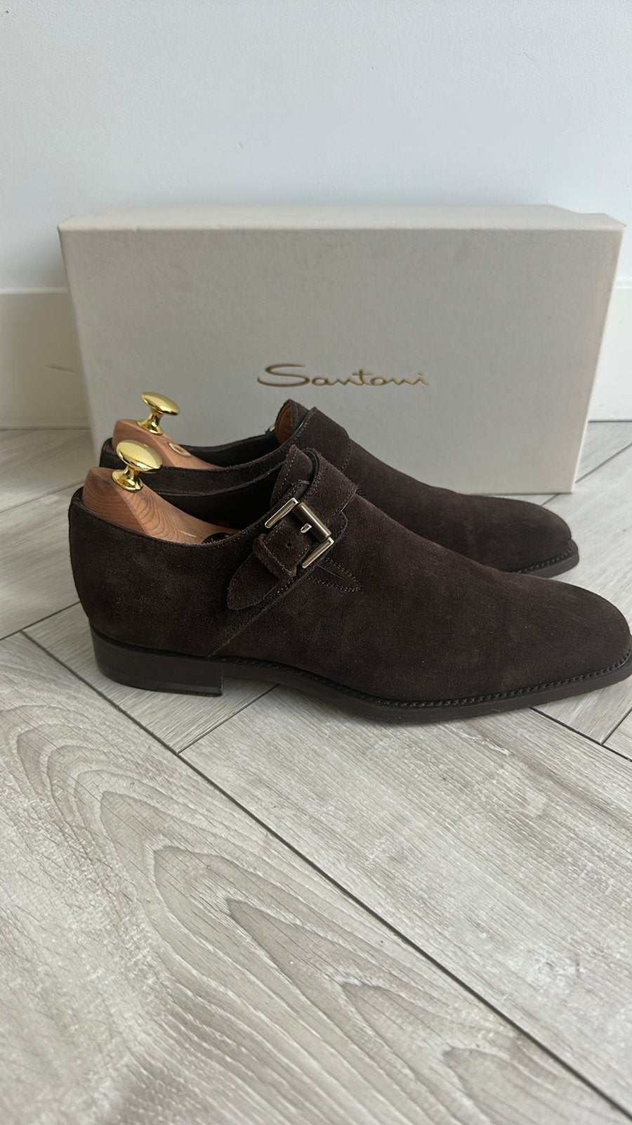 Foto 2 van SANTONI (Goodyear-constructie) Gesp Bruin Suede, maat 5 (UK)