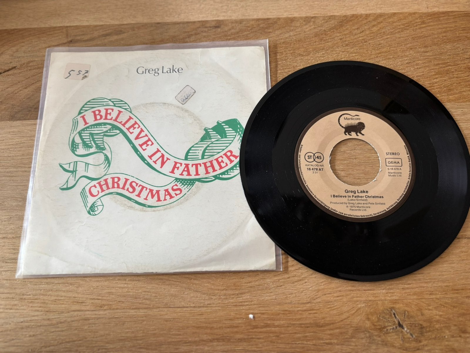 Greg Lake - i believe in father christmas vinyl 7” kerst, Cd's en Dvd's, Ophalen of Verzenden, Zo goed als nieuw, 7 inch