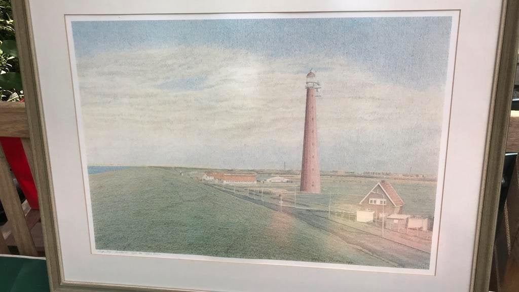 Zeefdruk vuurtoren Huisduinen door Frans Room, Antiek en Kunst, Kunst | Schilderijen | Klassiek, Ophalen of Verzenden