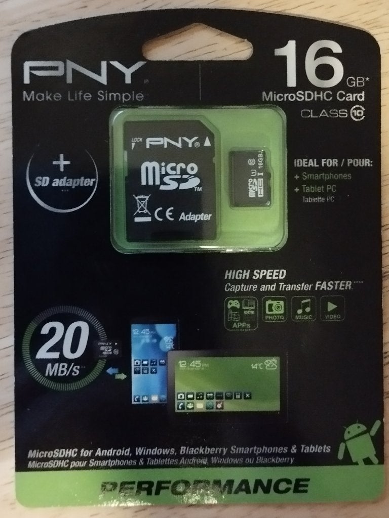 16 GB microSD met adapterkaart SD, Audio, Tv en Foto, PNY, Nieuw, Ophalen of Verzenden, MicroSD