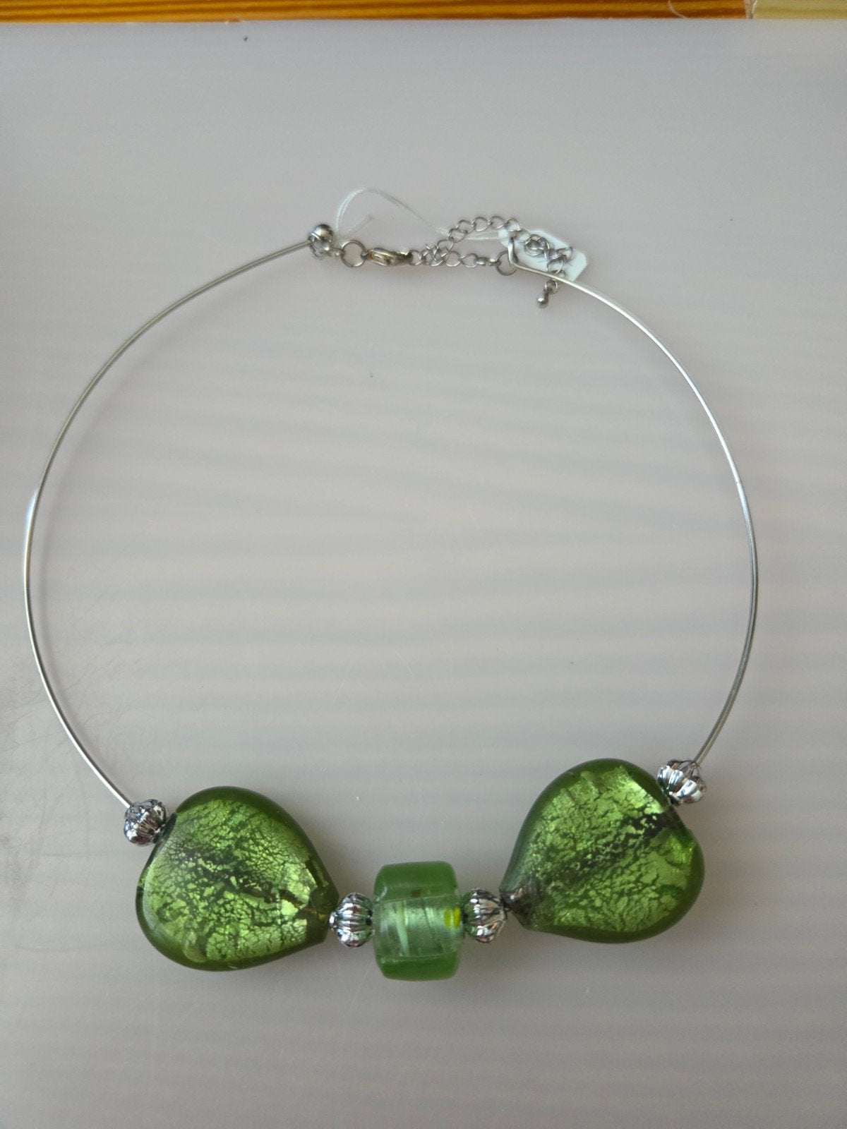 Choker ketting met groene glazen kralen, Overige materialen, Verstelbaar, Nieuw, Ophalen of Verzenden
