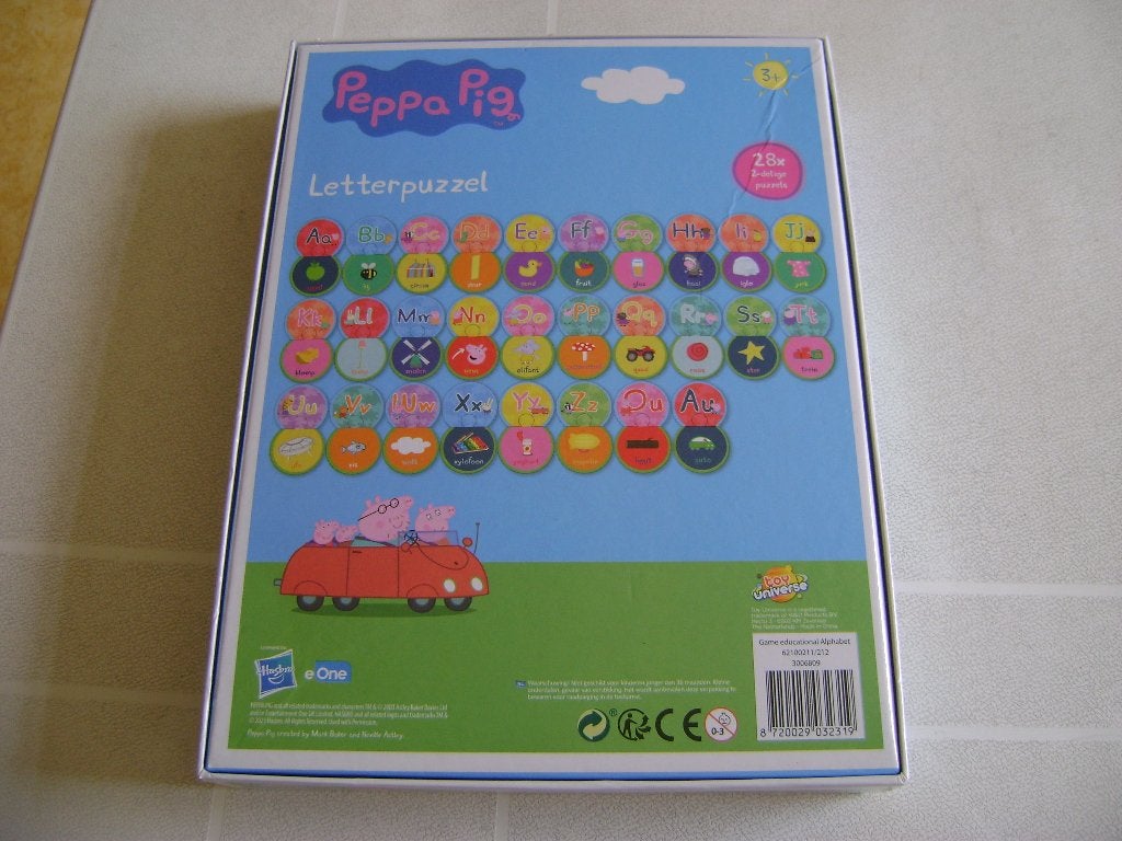 peppa pig letterpuzzel 3+hasbro met het a/b/c ontbreekt 1stu, Ophalen of Verzenden, Gebruikt