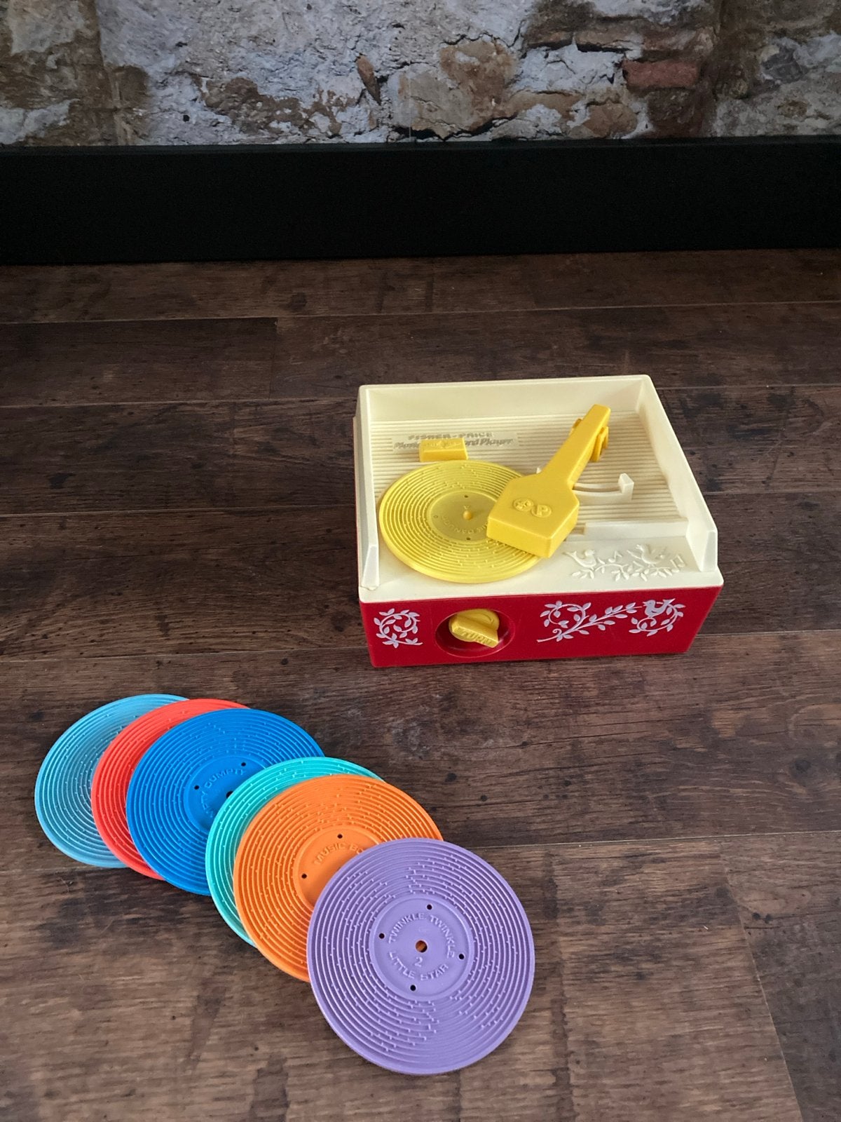 Vintage Fisher-Price Platenspeler met 6 platen, Ophalen of Verzenden, Gebruikt, Overige typen, Met geluid