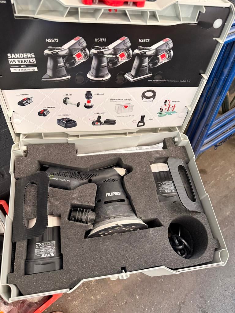 RUPES HSR73/BETA Accu Excentrische Schuurmachine Kit, Ophalen of Verzenden, Zo goed als nieuw, Minder dan 600 watt, Excentrische schuurmachine