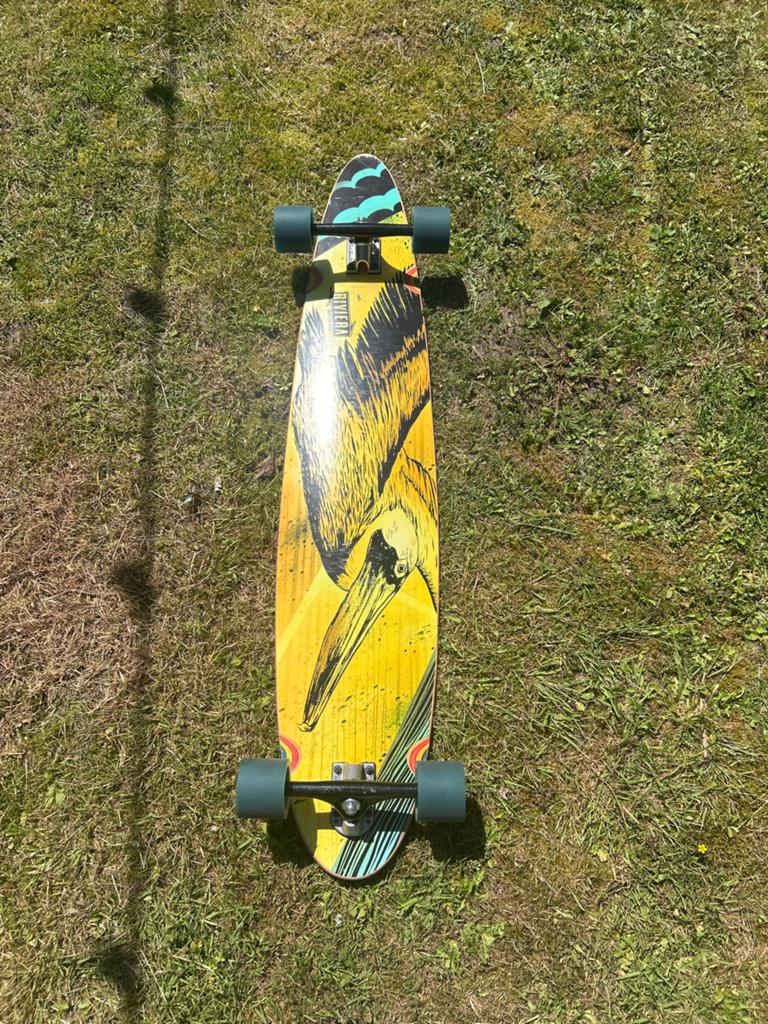 Riviera Longboard met uniek pelikaan design, Sport en Fitness, Skateboarden, Ophalen of Verzenden, Gebruikt, Skateboard, Longboard