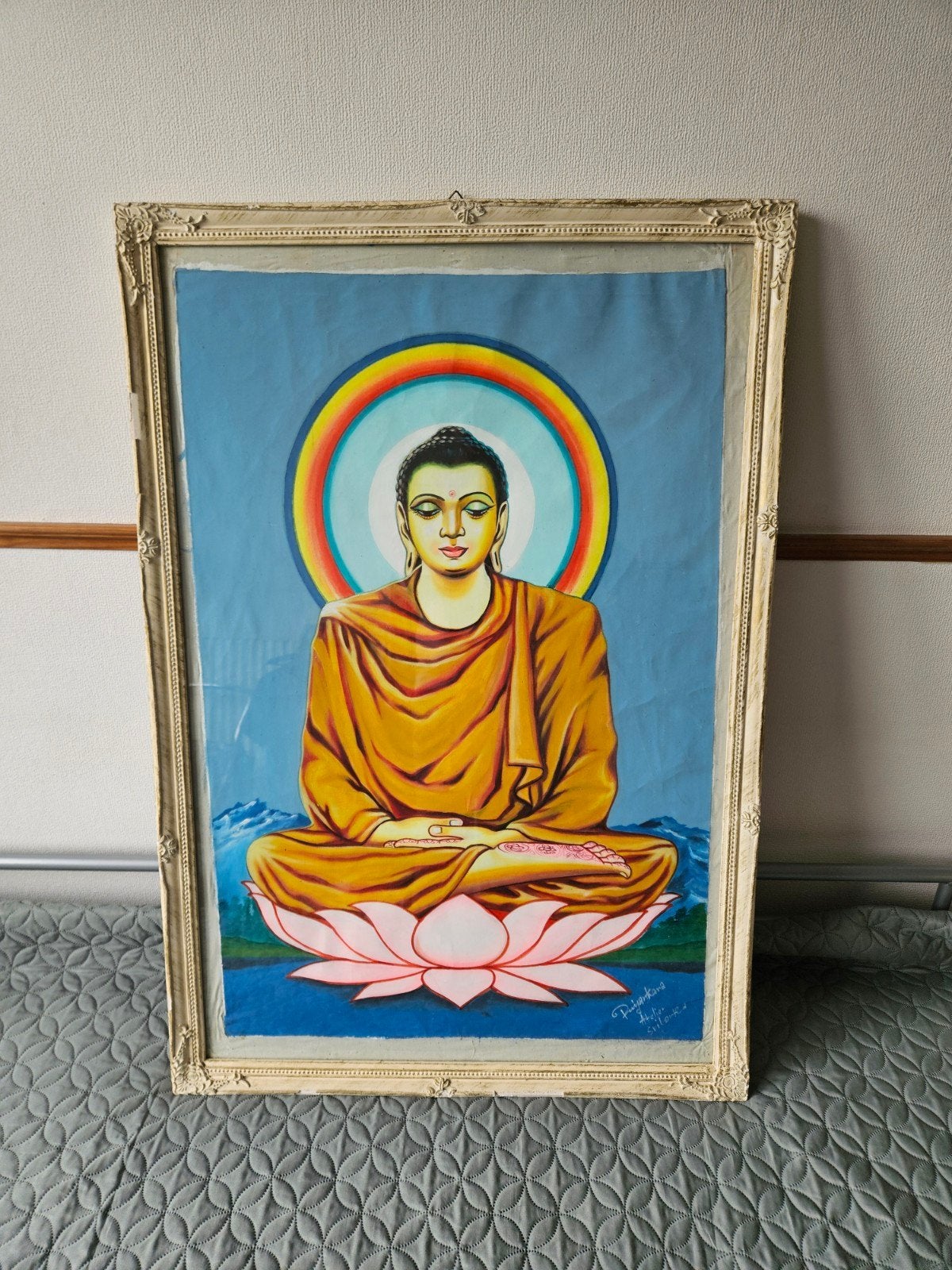 Origineel handgeschilderd doek uit Sri Lanka - Boeddha, Ophalen, 95 cm, Handgemaakt, Meerkleurig