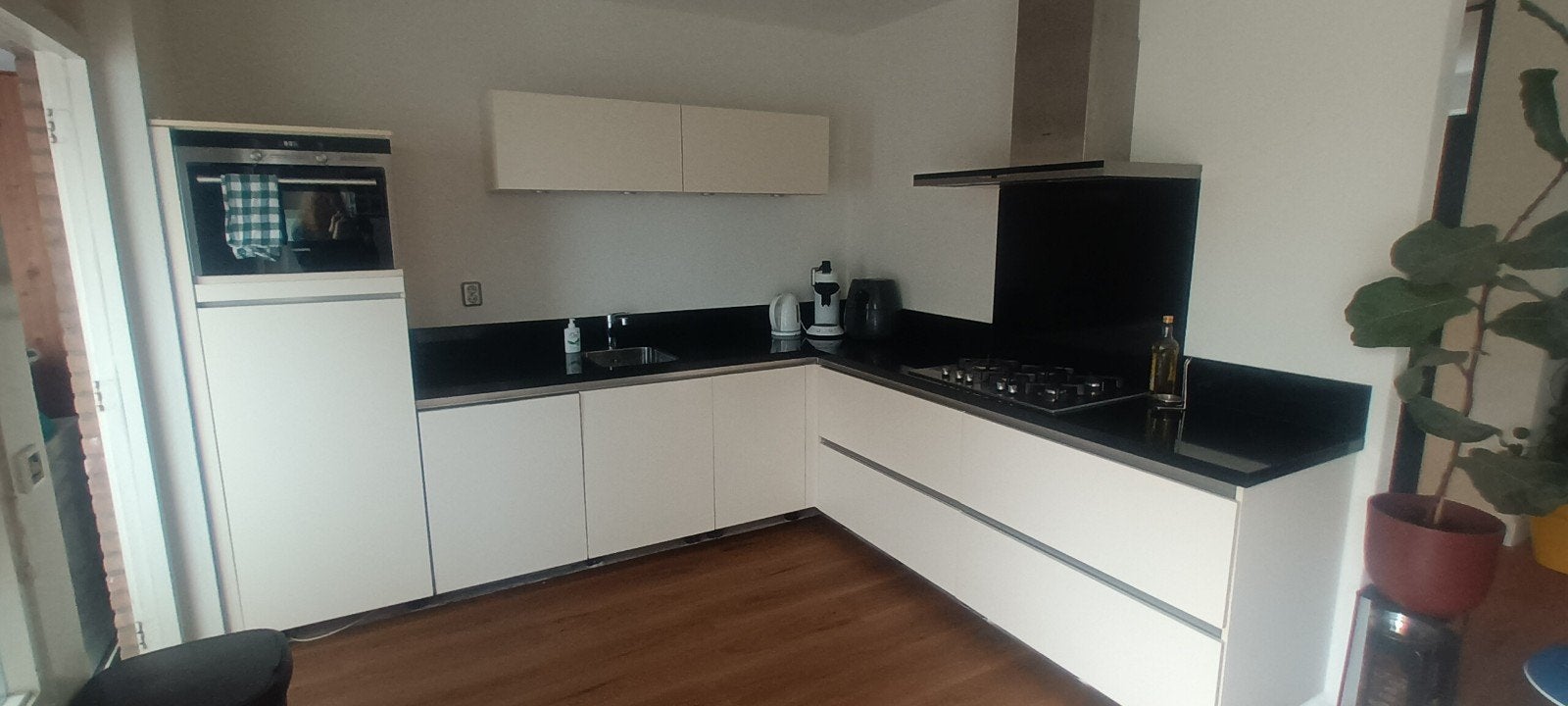 Complete keuken met recirculatiekap en inbouwspotjes, Ophalen, Gebruikt, Wit, Hoekkeuken
