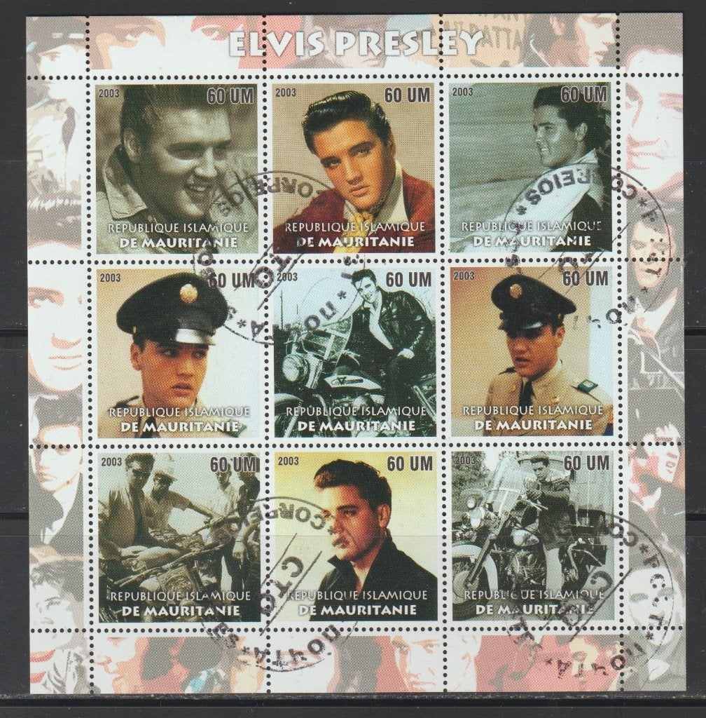 ELVIS PRESLEY = THE KING = mooi bl. v9st MAURITANIE-723, Verzenden, Gestempeld, Overige thema's