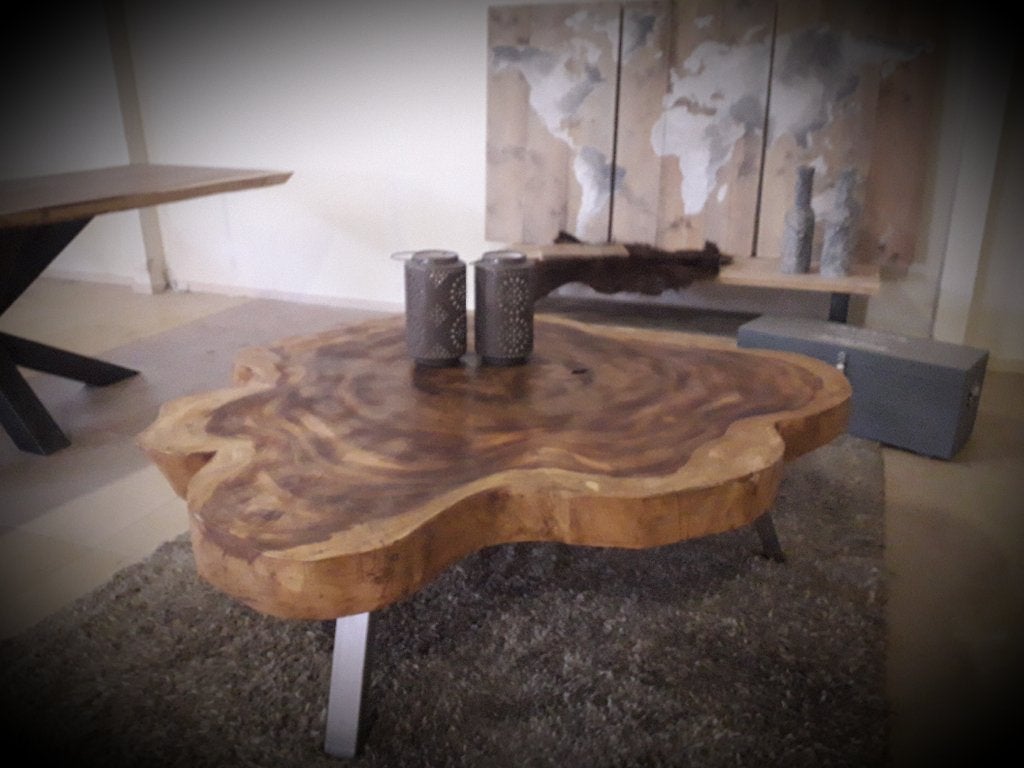 Suar salontafel BOOMSTAM. Laatste bladen NIEUW, Rechthoekig, Nieuw, 200 cm of meer, 50 tot 100 cm
