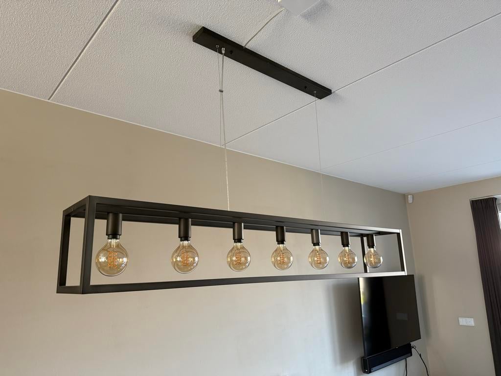 Moderne hanglamp 170cm breed voor eettafel - Zwart, Huis en Inrichting, Lampen | Hanglampen, Ophalen of Verzenden, Zo goed als nieuw