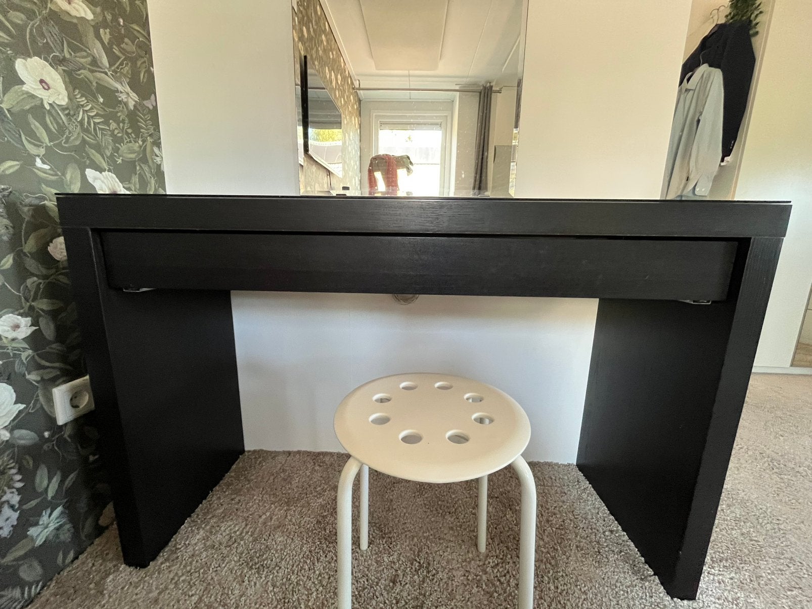 Zwarte kaptafel met spiegel 120 lang en 78 hoog Ikea Malm, Huis en Inrichting, Ophalen, 100 tot 150 cm, Zo goed als nieuw, 25 tot 50 cm