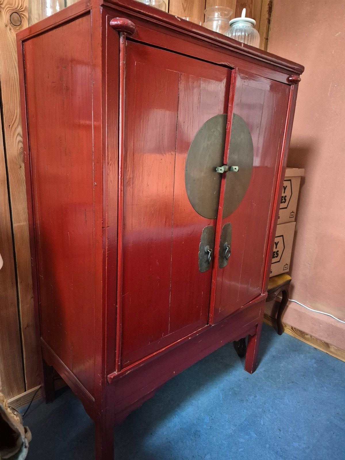 Chinese kast, lakrood vintage in zeer goede staat., Ophalen